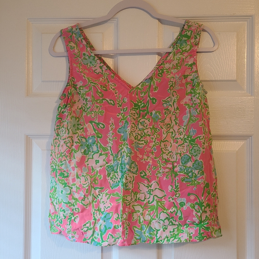 Lilly Pulitzer Floral Pink and Green Women's Top Silk